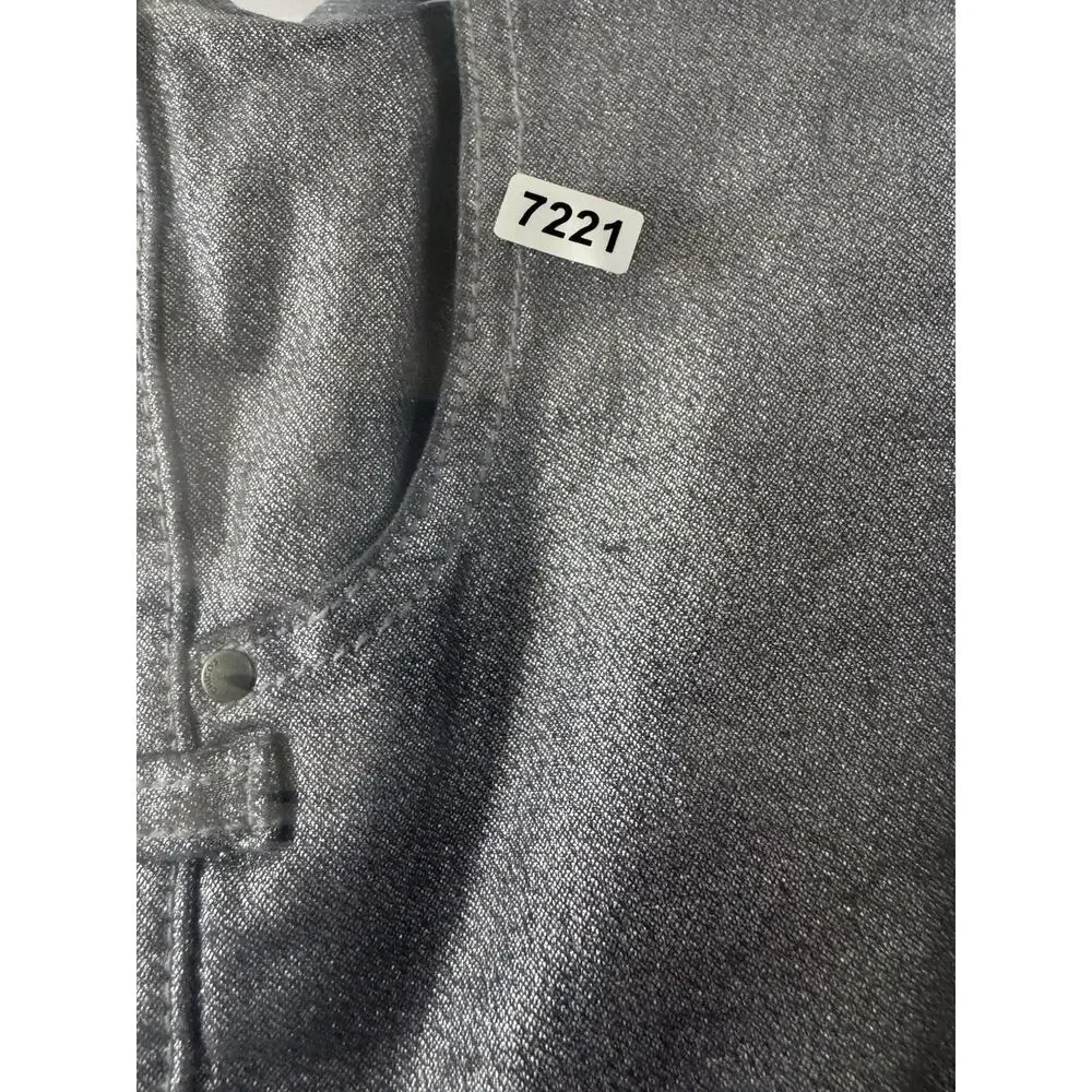 Chicos Platinum Size 3 Jeans Gray Silver Metallic Glimmer Stretch #7223